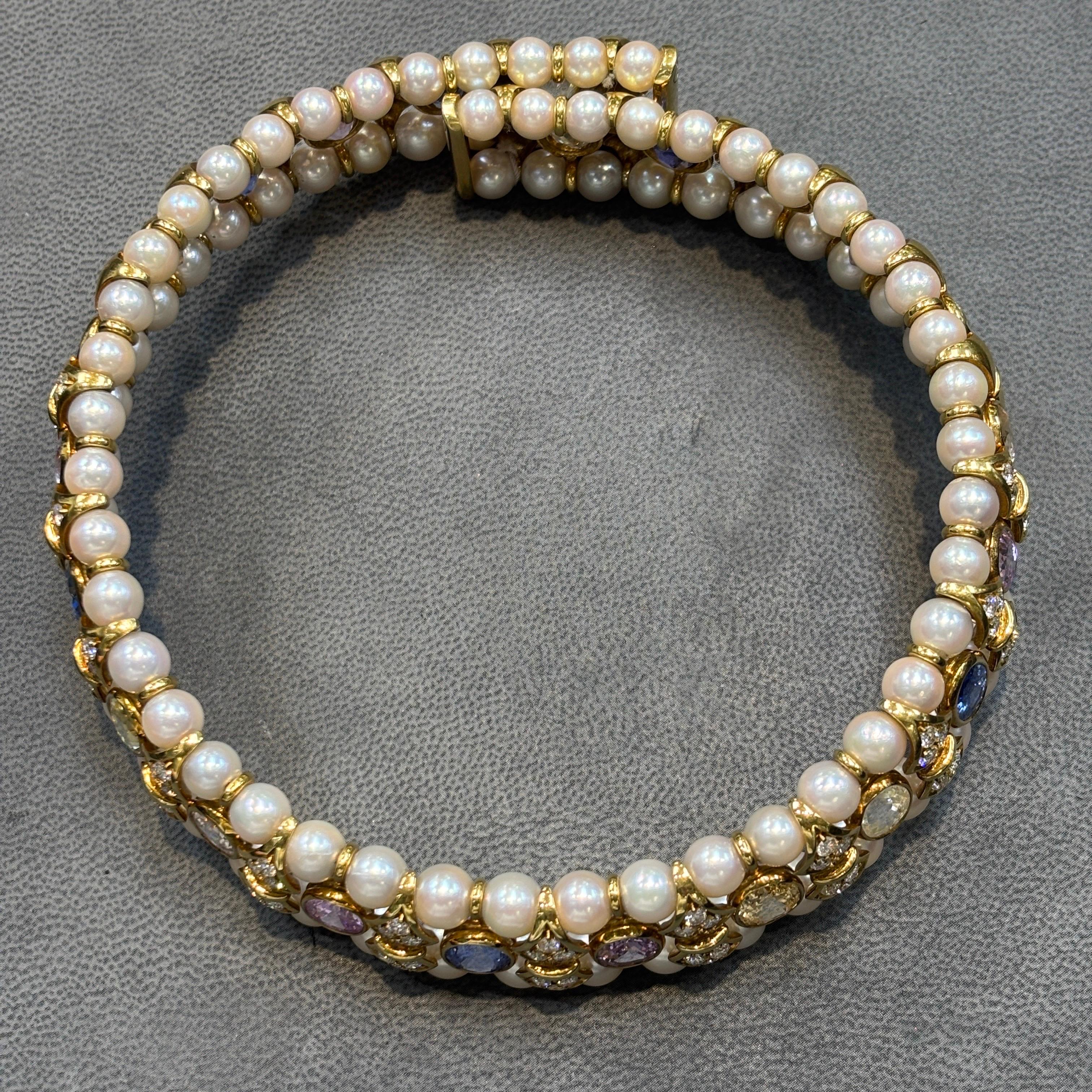 Girocollo di zaffiri e perle multicolore in vendita 1