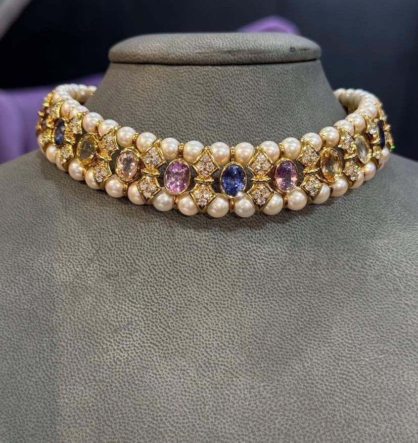 Girocollo di zaffiri e perle multicolore in vendita 3