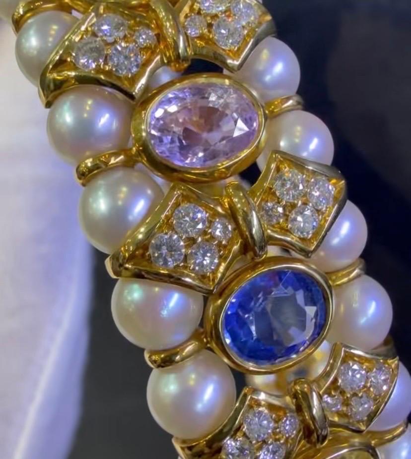 Girocollo di zaffiri e perle multicolore in vendita 4