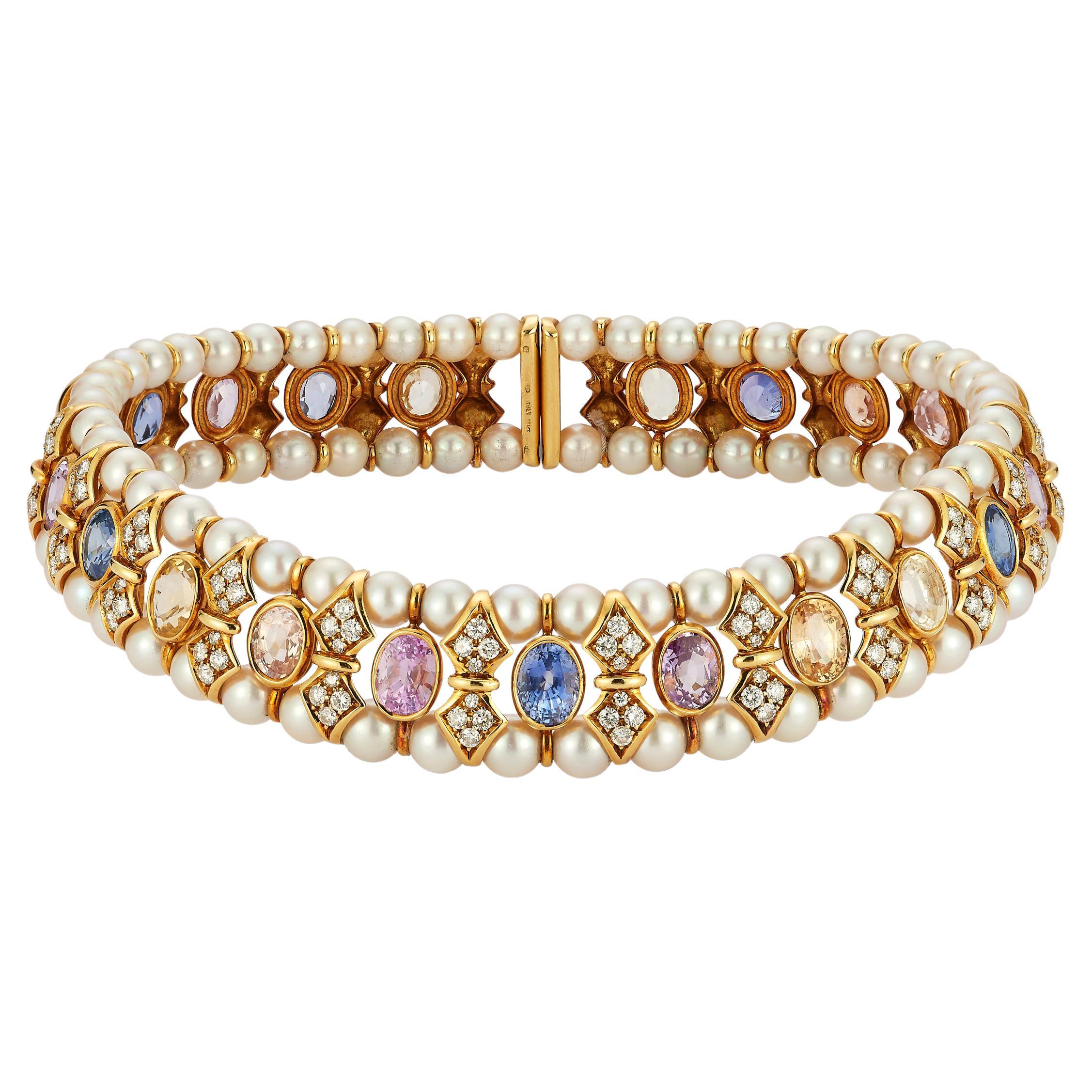 Girocollo di zaffiri e perle multicolore in vendita