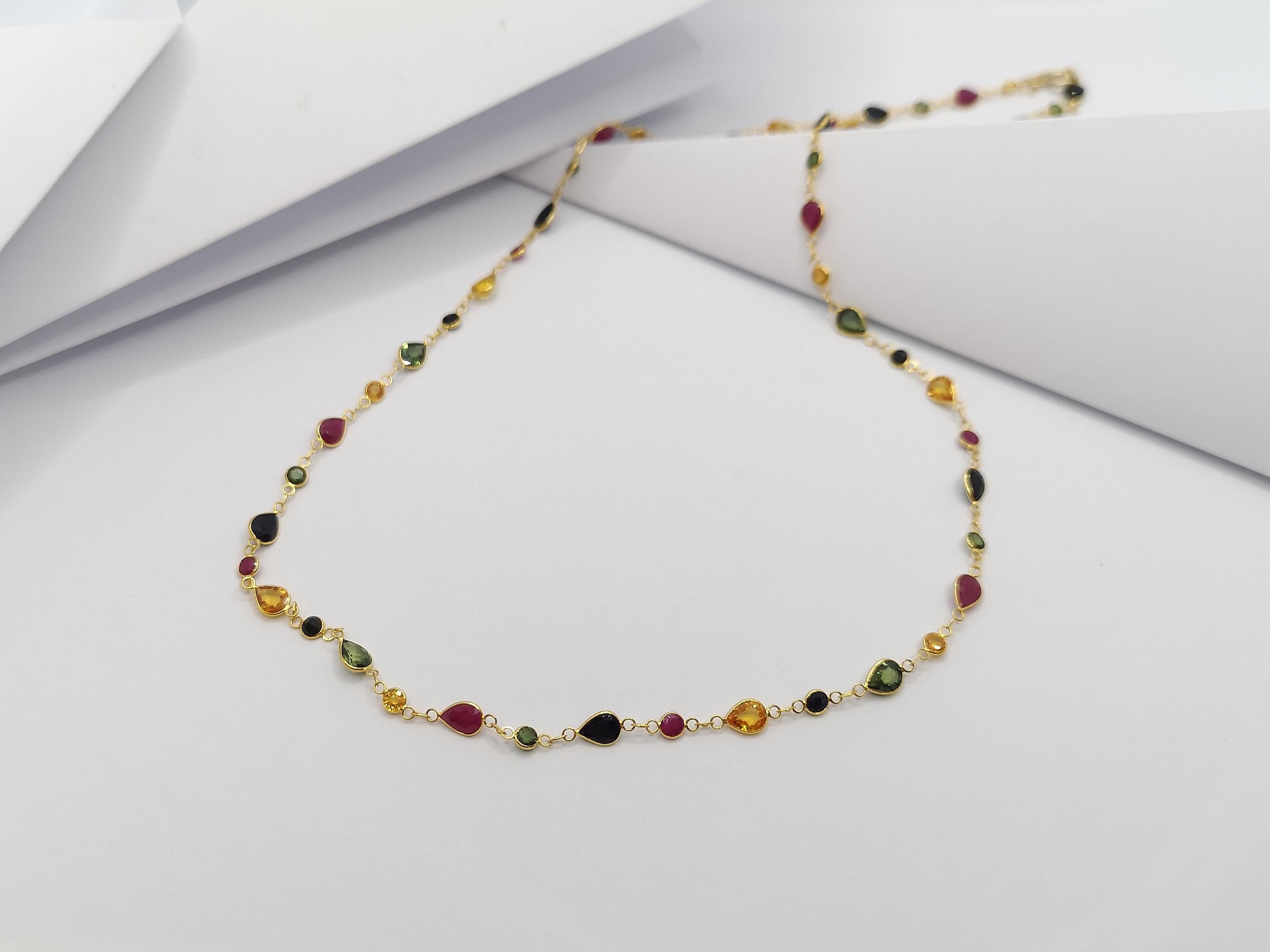 Contemporary Multi-Color Sapphire and Ruby Necklace Set in 18 Karat Gold