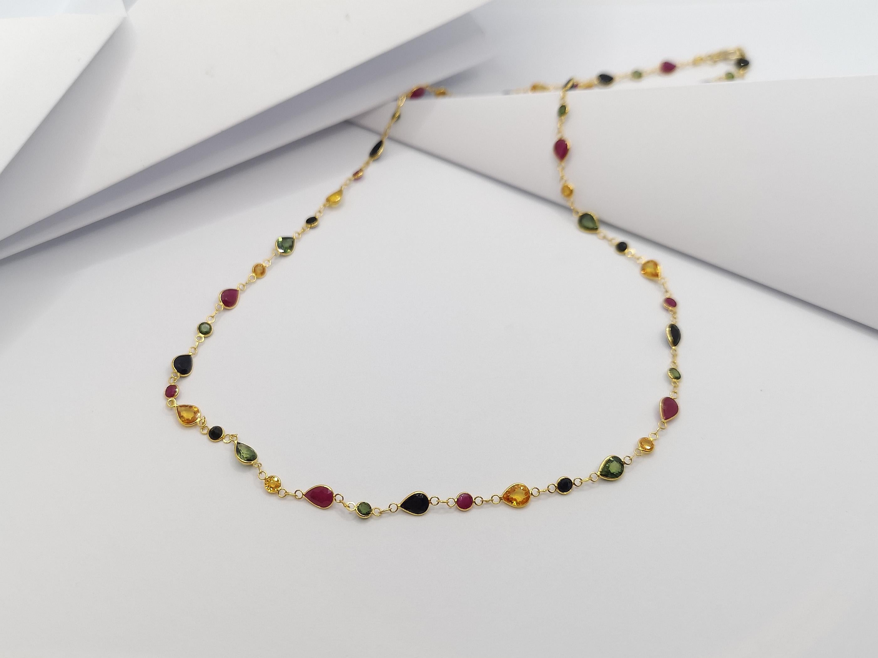 Mehrfarbige Saphir- und Rubin-Halskette aus 18 Karat Gold Damen