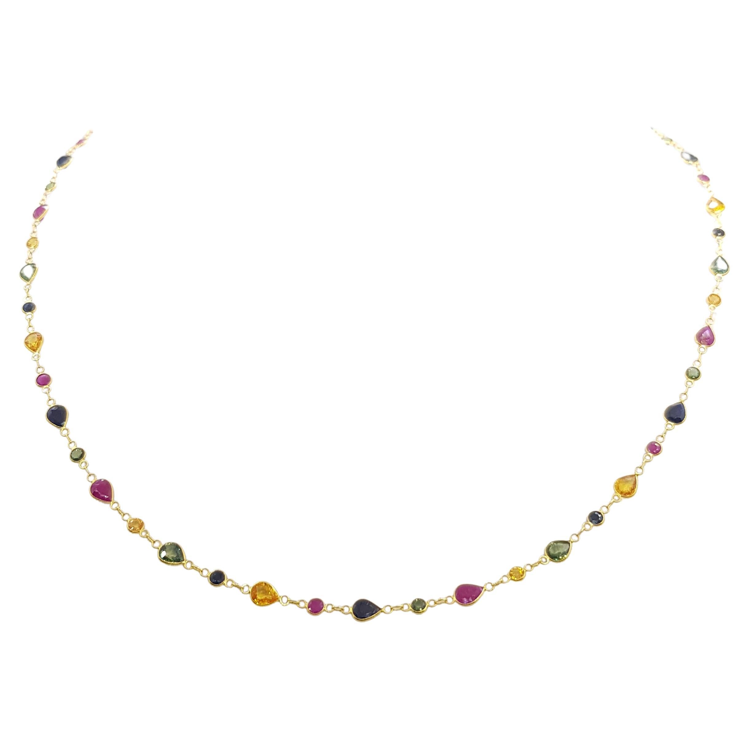 Multi-Color Sapphire and Ruby Necklace Set in 18 Karat Gold