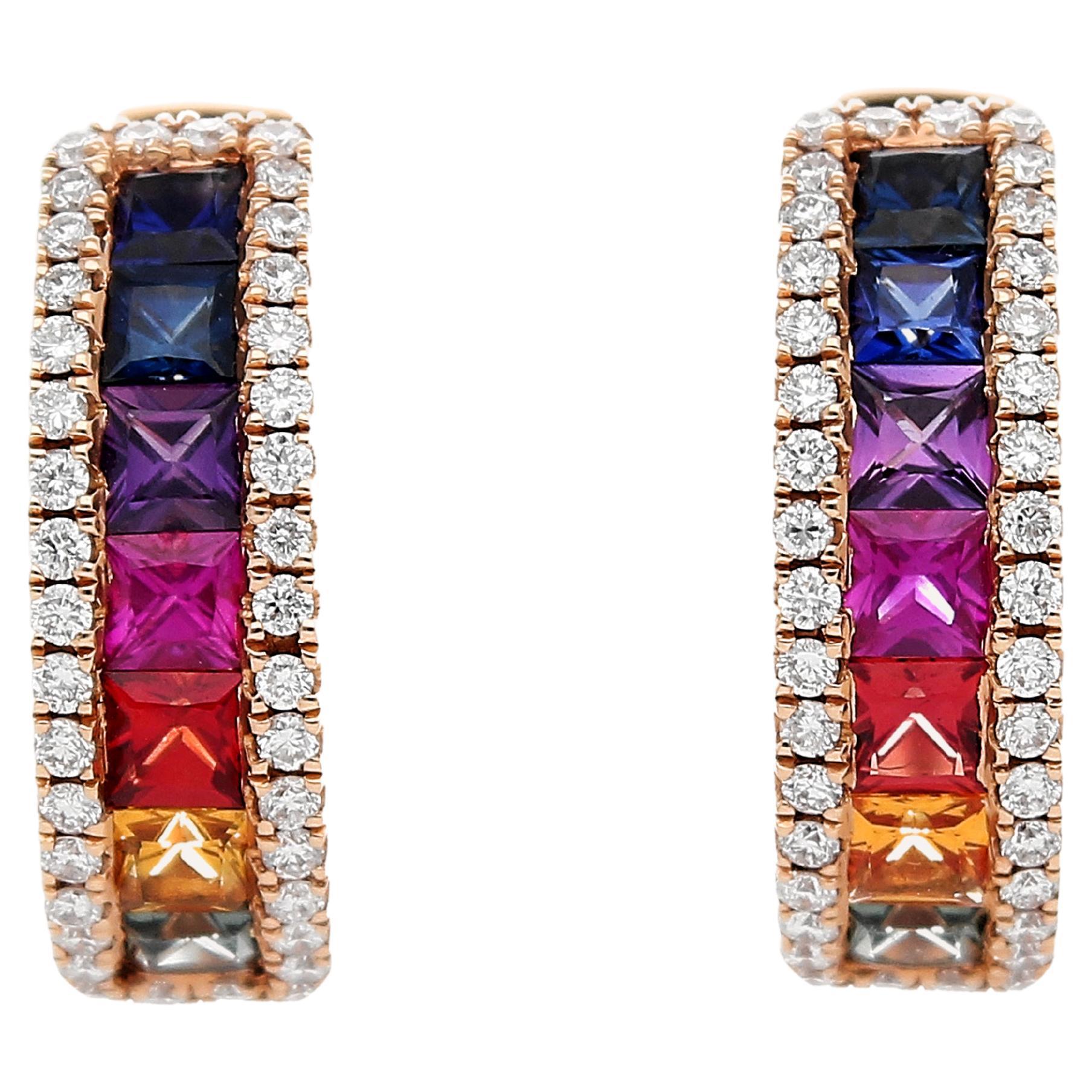 Multi-Color Sapphire and White Diamond Earrings For Sale