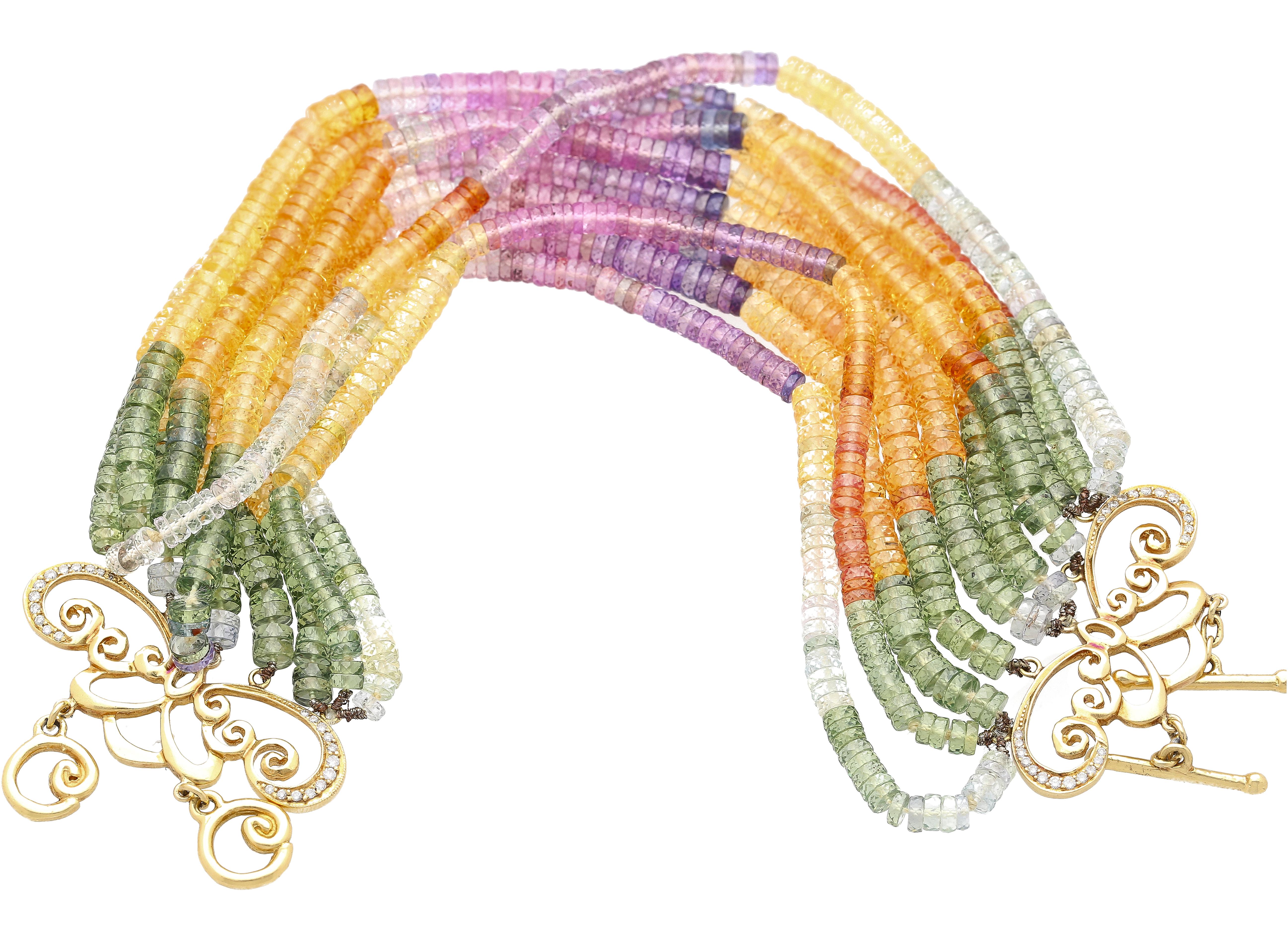 Mehrfarbiges Armband aus 18 Karat Gelbgold mit Saphirperlen und Diamanten in Design im Angebot 5