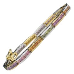 Bracelet en or bicolore 14 carats avec saphirs multicolores blancs et jaunes