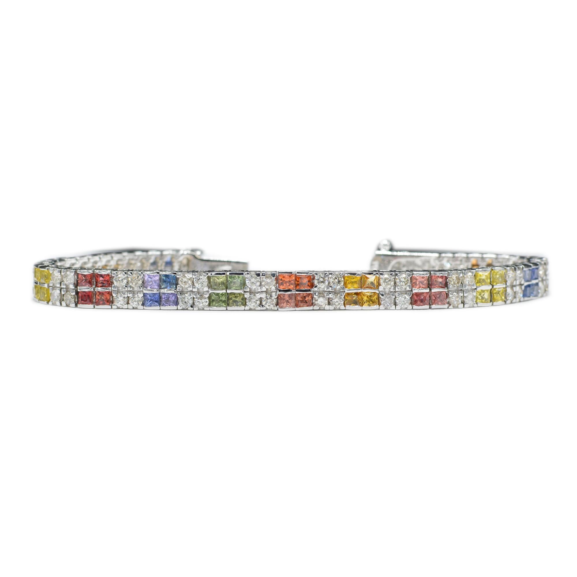 Women's Multi-Color Sapphire Bracelet 14 Karat White Gold with Diamonds For Sale