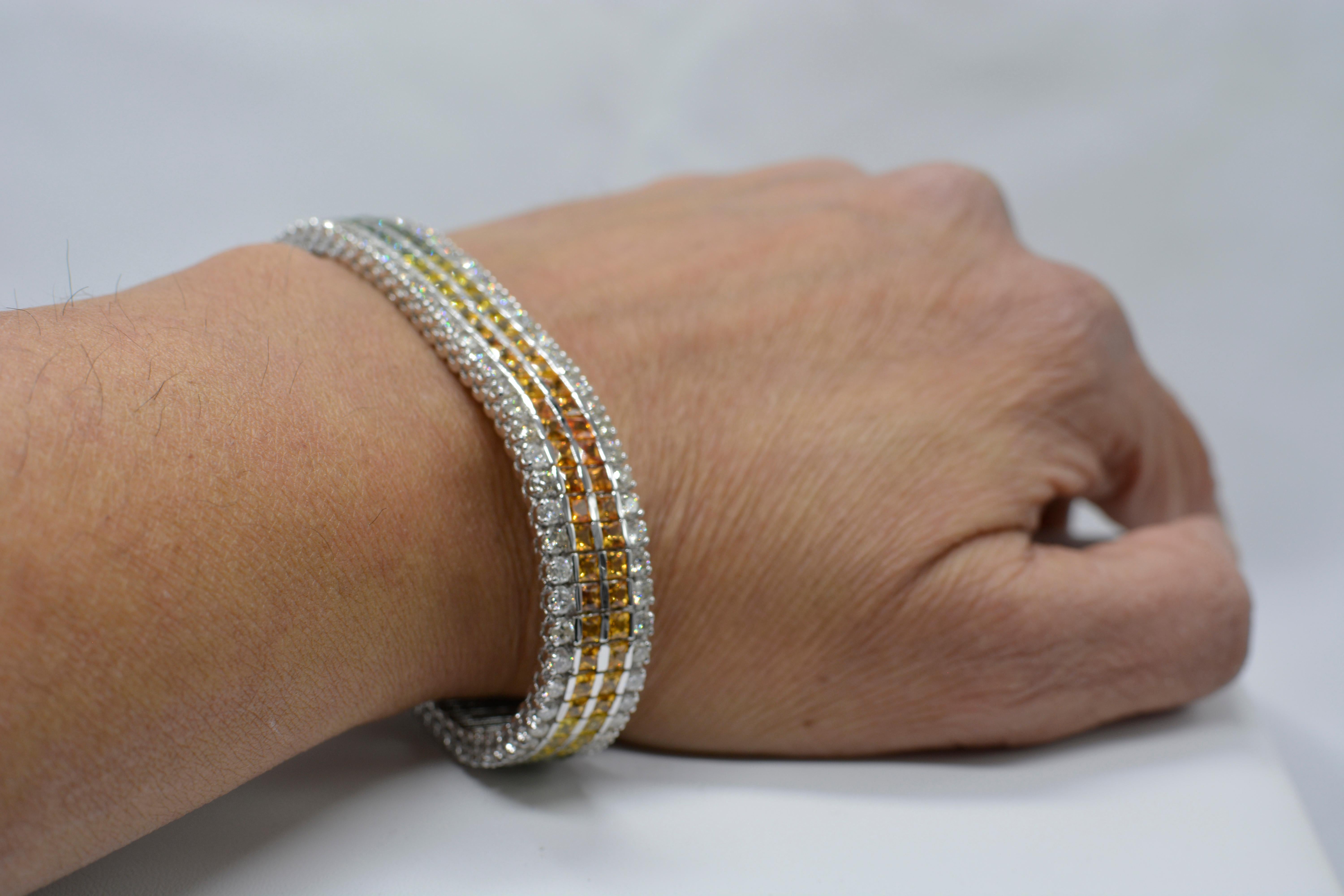 Women's Multi-Color Sapphire Bracelet 14 Karat White Gold with Diamonds For Sale