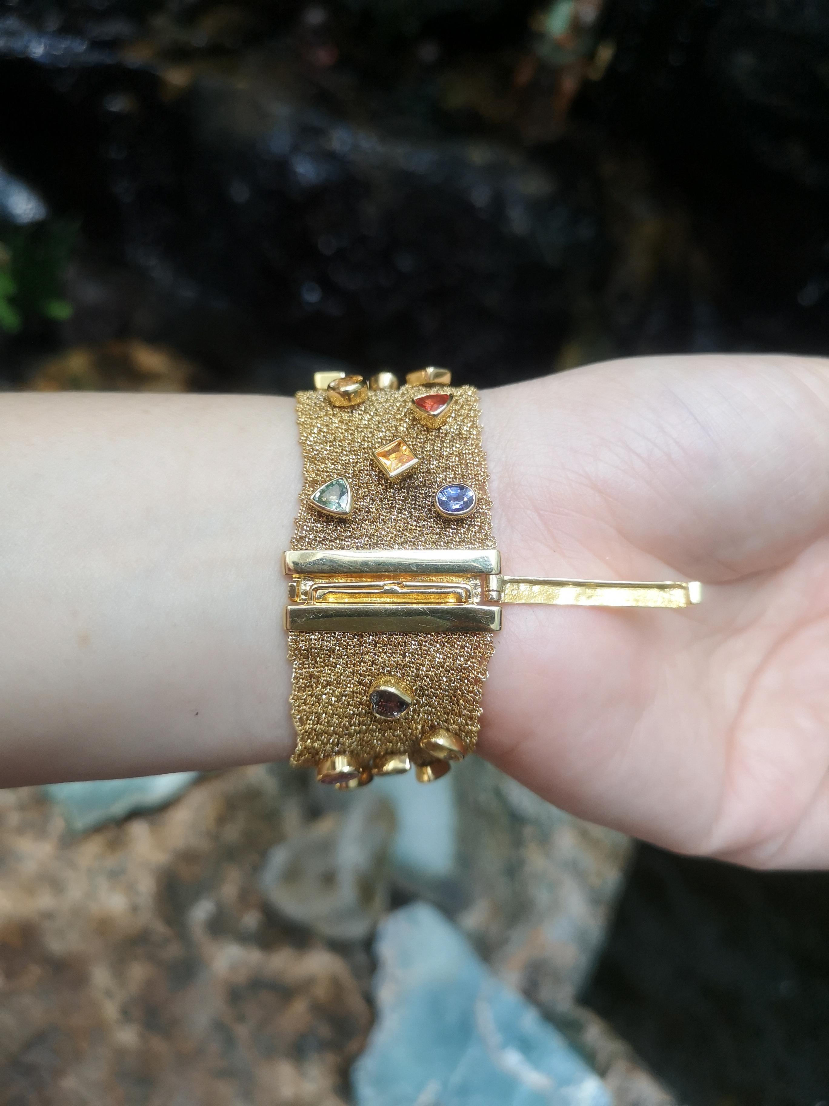 Contemporary Multi-Color Sapphire Bracelet Set in 18 Karat Gold Settings For Sale