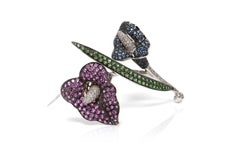 Multi-Color Sapphire Calla Lily Flower Brooch with Diamonds