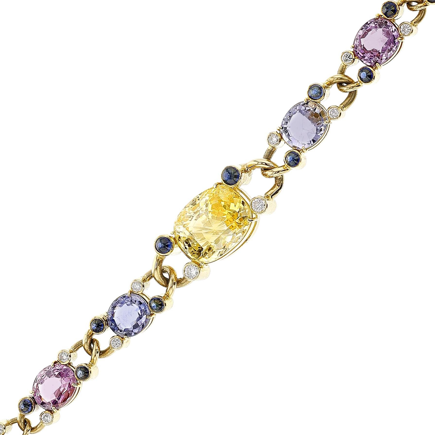 Multi-Color Sapphire Cut Stones and Cabochon with Diamond Bracelet by Deaken & F In Excellent Condition For Sale In New York, NY