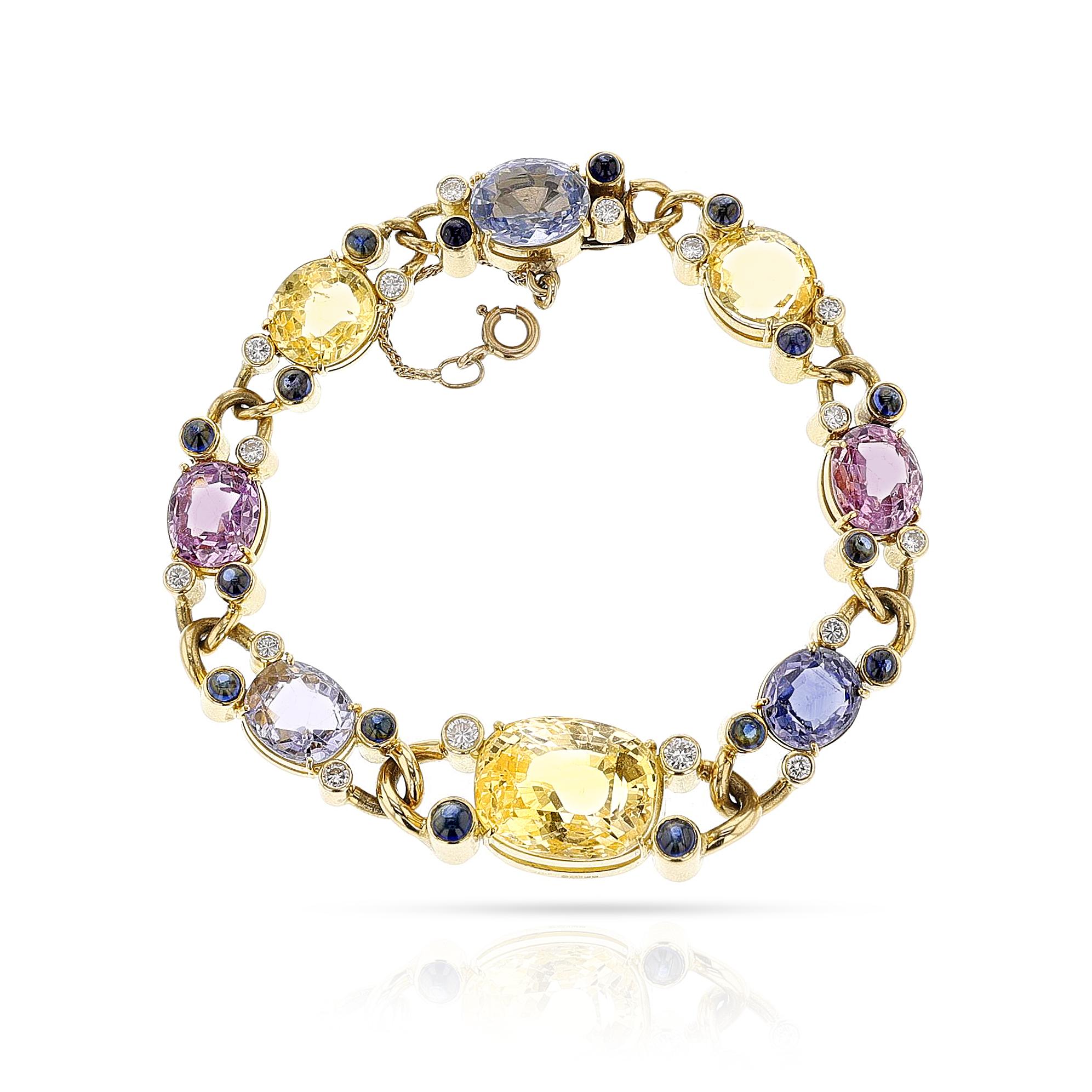 Multi-Color Sapphire Cut Stones and Cabochon with Diamond Bracelet by Deaken & F For Sale 1