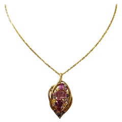 Multi-Color Sapphire Dangle Pendant Necklace in 18 Karat Yellow Gold