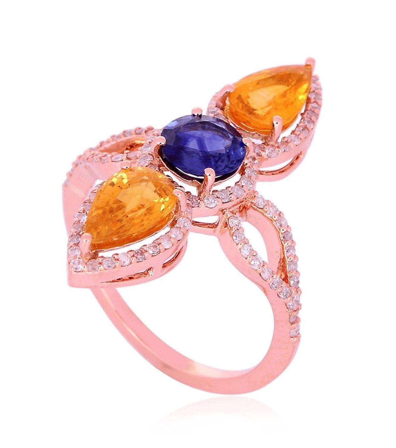 For Sale:  Multi-Color Sapphire Diamond 18 Karat Cocktail Ring 4