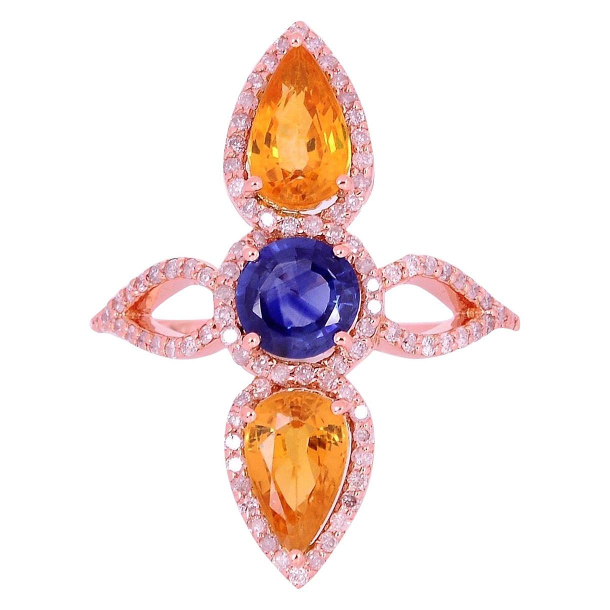 For Sale:  Multi-Color Sapphire Diamond 18 Karat Cocktail Ring