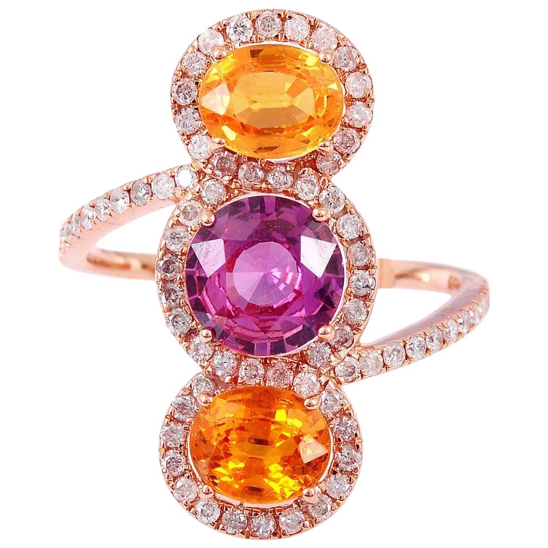 Multi-Color Sapphire Diamond 18 Karat Cocktail Ring