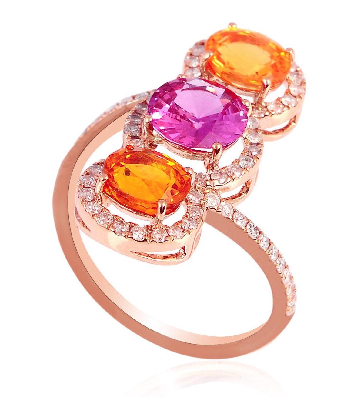 Rose Cut Multi-Color Sapphire Diamond 18 Karat Cocktail Ring For Sale