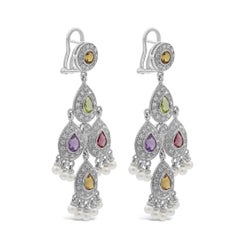 Roman Malakov 2.83 Carat Multi-Color Pear Sapphire & Diamond Chandelier Earrings