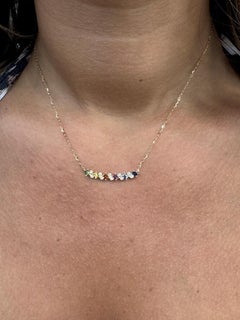 Multi Color Sapphire Diamond Bar Pendant Necklace 07.1 CTTW 18KT Yellow Gold