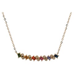 Collier avec pendentif en saphir multicolore et diamant 07.1 CTTW or jaune 18KT