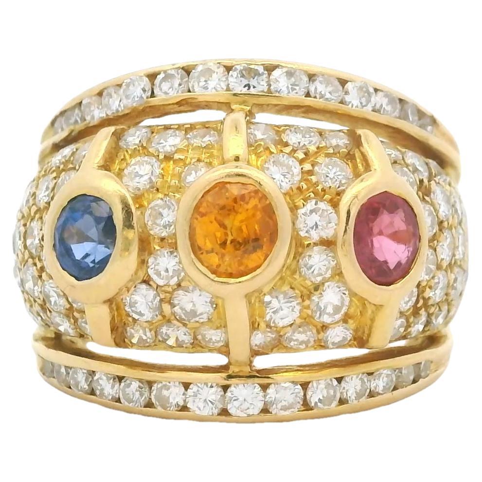 Bague de cocktail en or jaune 18 carats, saphir multicolore et diamant, vers les années 1980