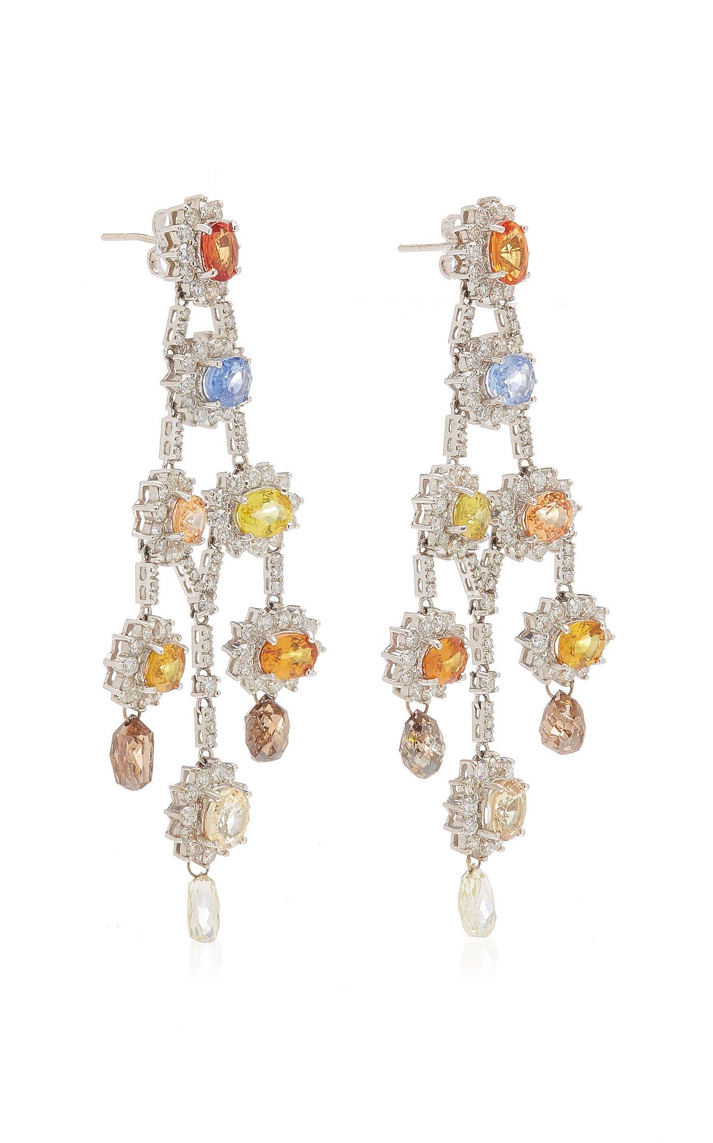 Mixed Cut Multi-Color Sapphire and Diamond Girandole Chandelier Earrings