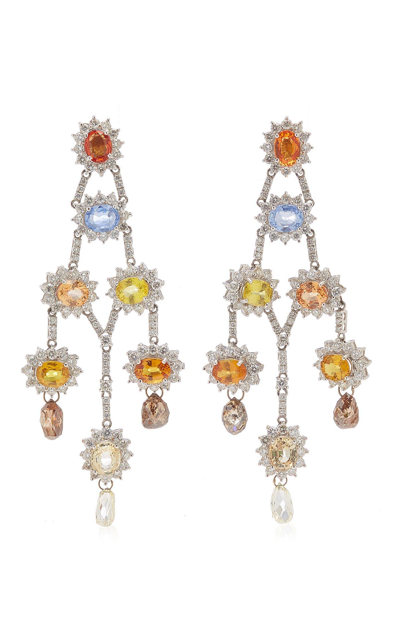 Multi-Color Sapphire and Diamond Girandole Chandelier Earrings In Excellent Condition In New York, NY