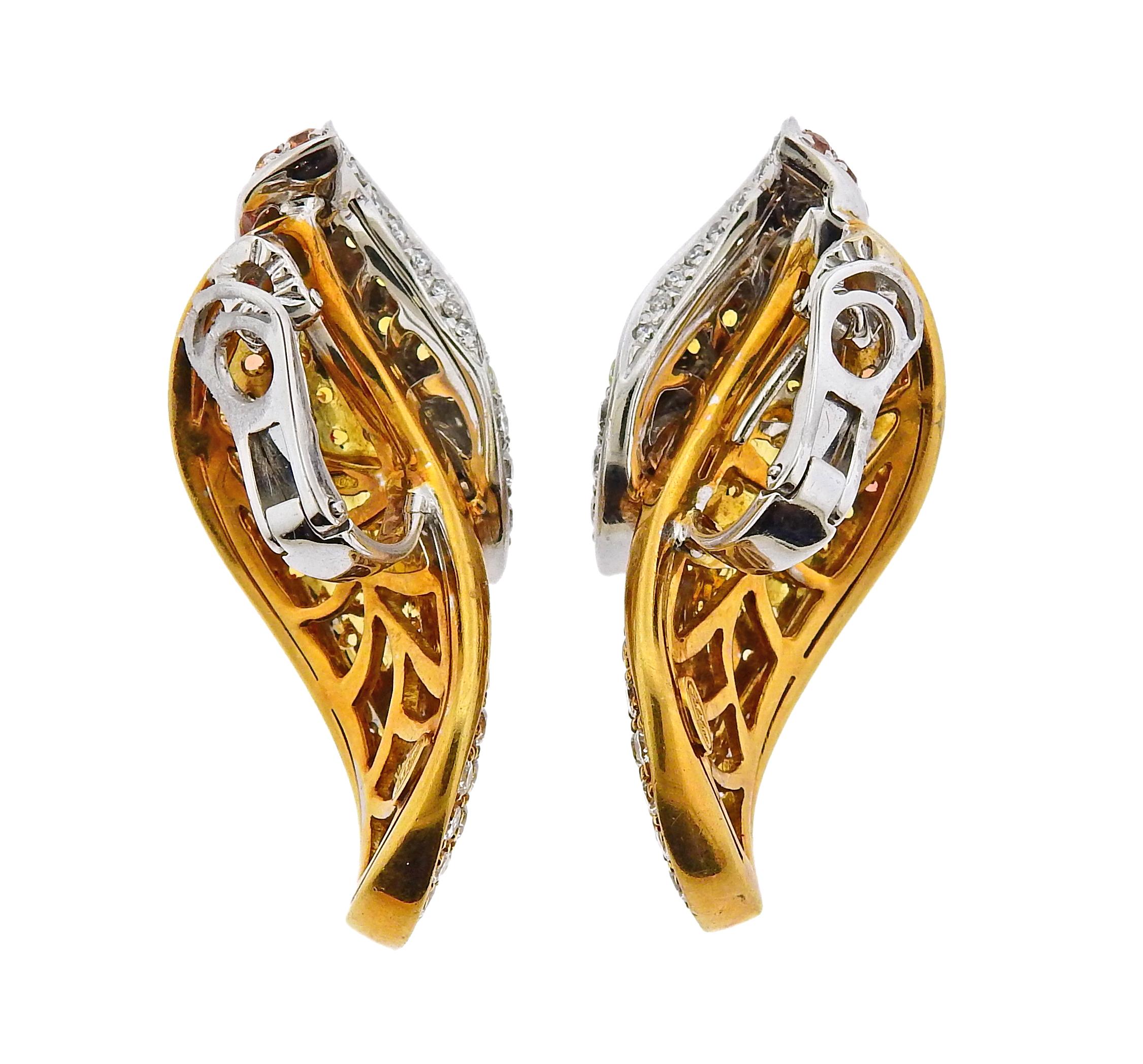 Women's or Men's Multi-Color Sapphire Diamond Gold Earrings