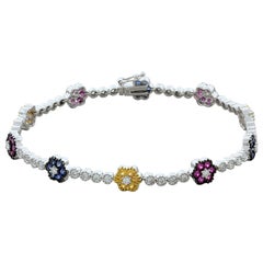 Multi-Color Sapphire Diamond Gold Flower Bracelet