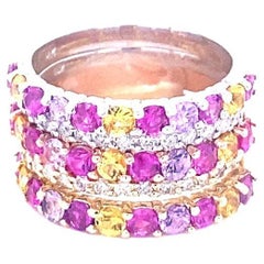 Multi Color Sapphire Diamond Gold Stackable Bands