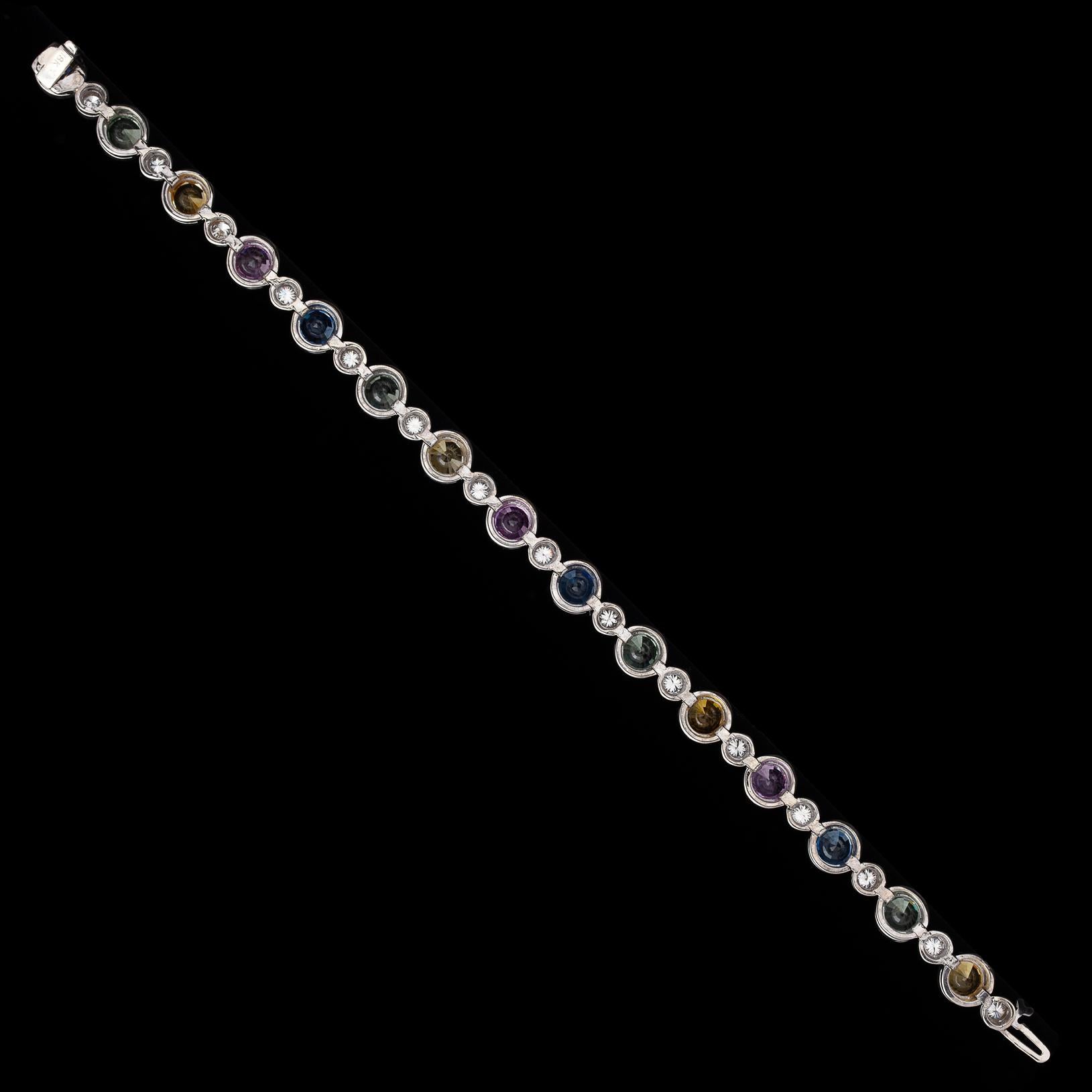 Multi-Color Sapphire and Diamond Link Bracelet In Excellent Condition In San Francisco, CA