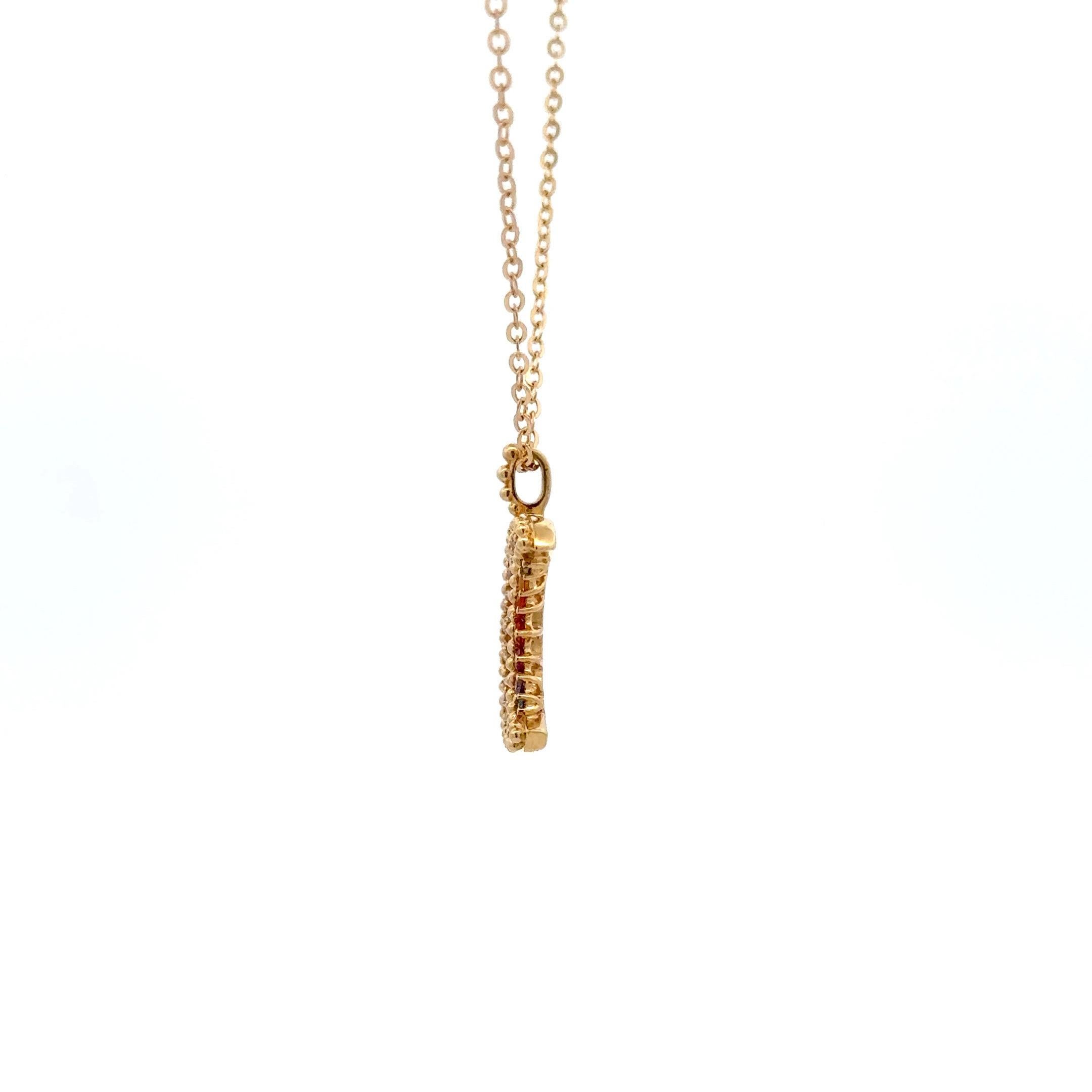 Collana con ciondolo a mezzaluna con diamante e zaffiro multicolore 0,21 carati 18KT in vendita 3