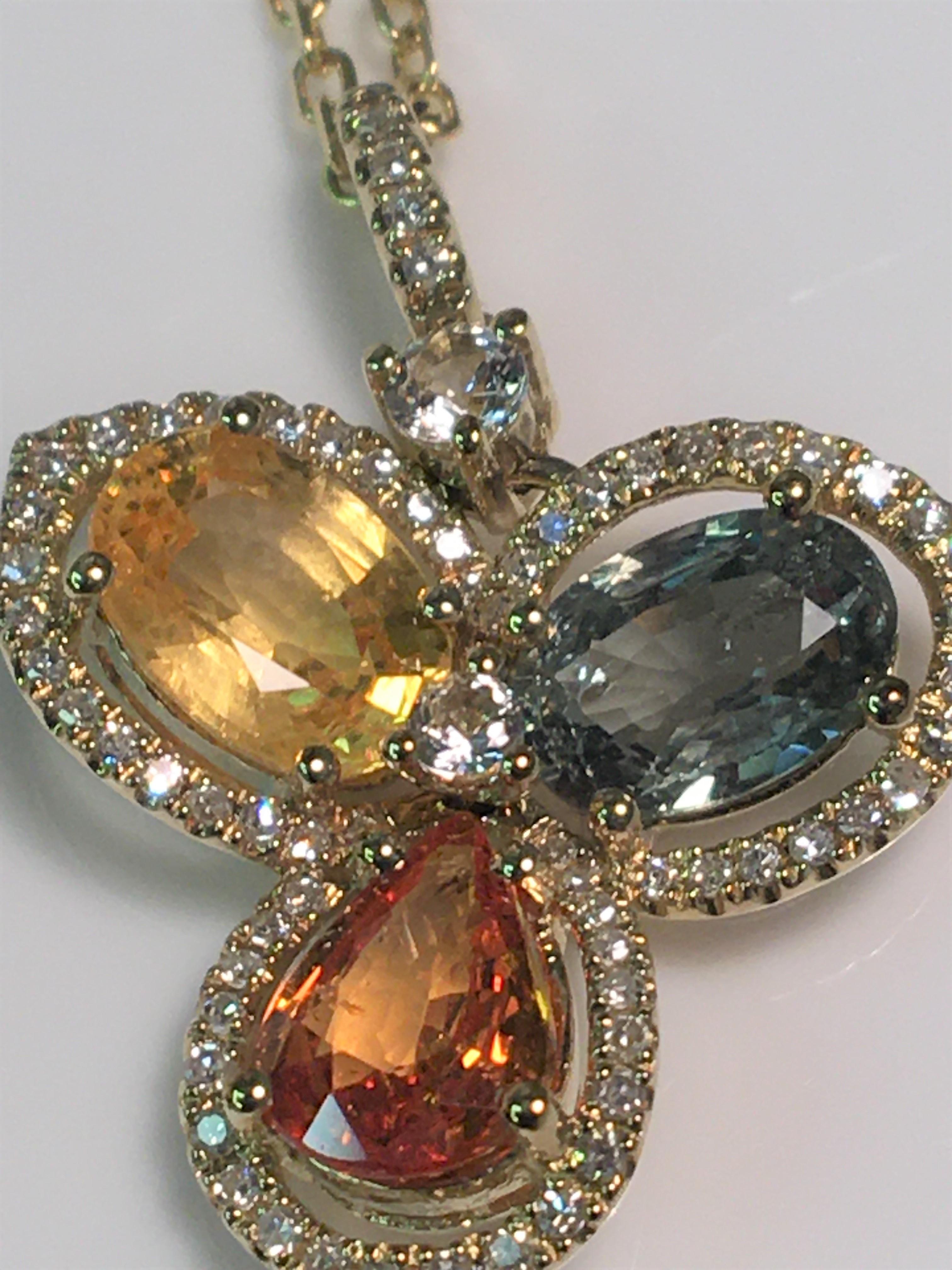 Mixed Cut Multi-Color Sapphire Diamond Necklace For Sale