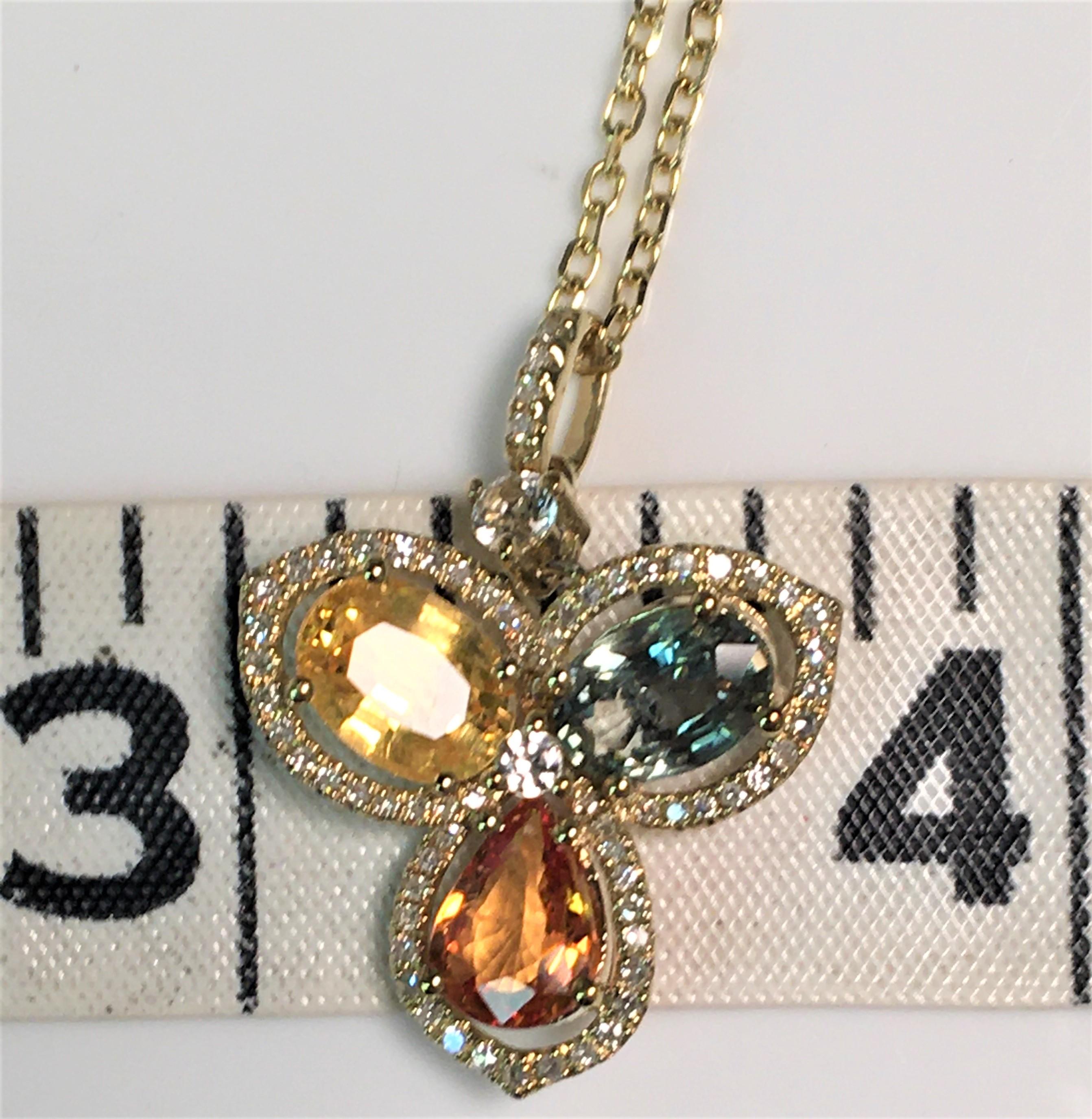 Women's or Men's Multi-Color Sapphire Diamond Necklace For Sale