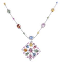 Multi-Color Sapphire  Diamond Necklace