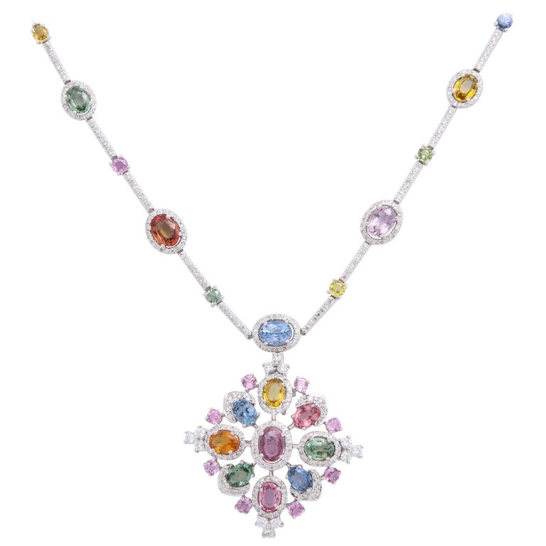 MultiColor Sapphire Diamond Necklace For Sale at 1stDibs multi color