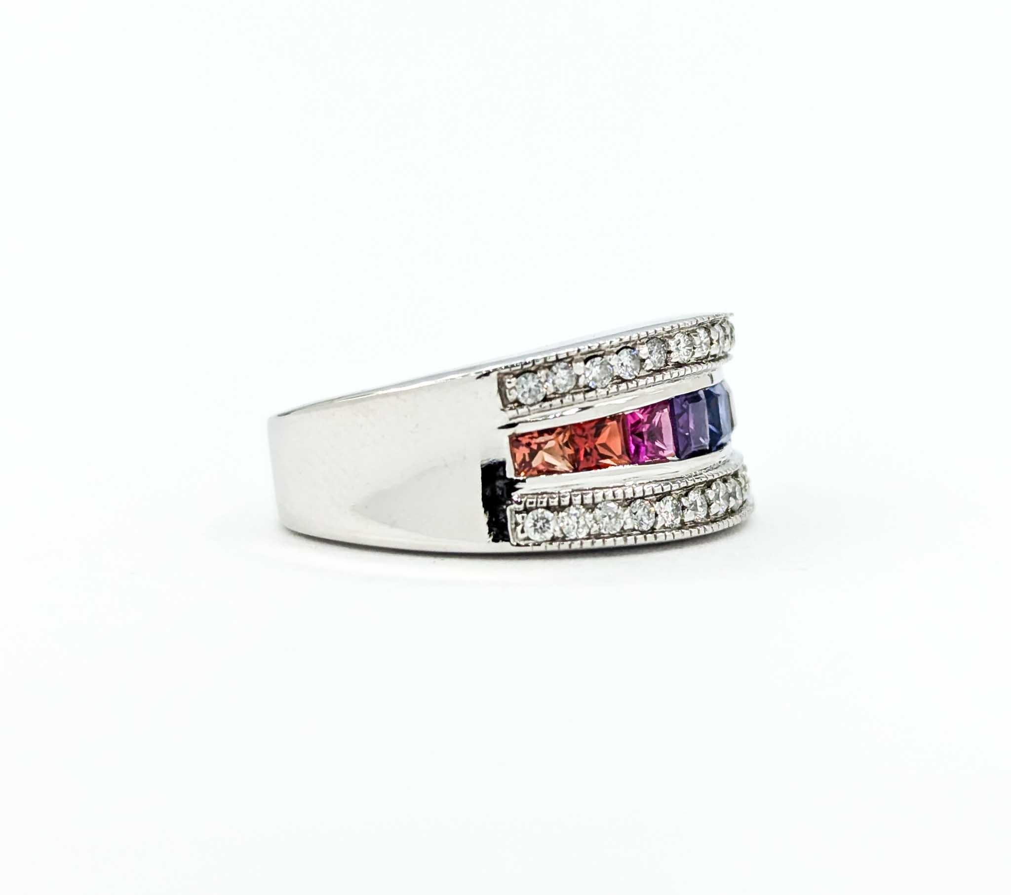 Multi-Color Sapphire & Diamond Ring in White Gold For Sale 1