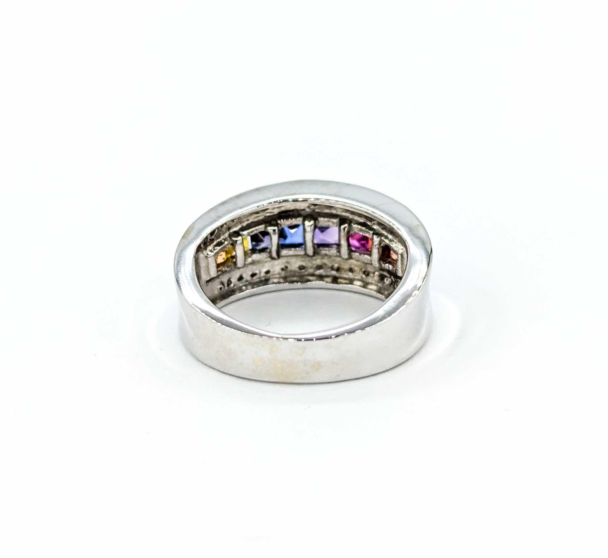Multi-Color Sapphire & Diamond Ring in White Gold For Sale 2