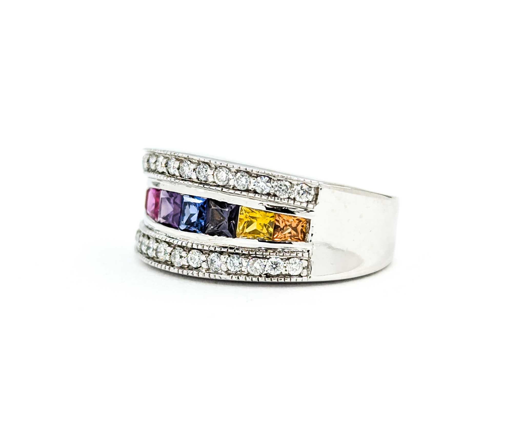 Multi-Color Sapphire & Diamond Ring in White Gold For Sale 3