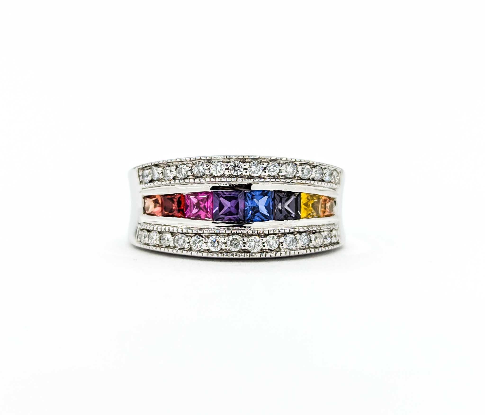 Multi-Color Sapphire & Diamond Ring in White Gold For Sale 4