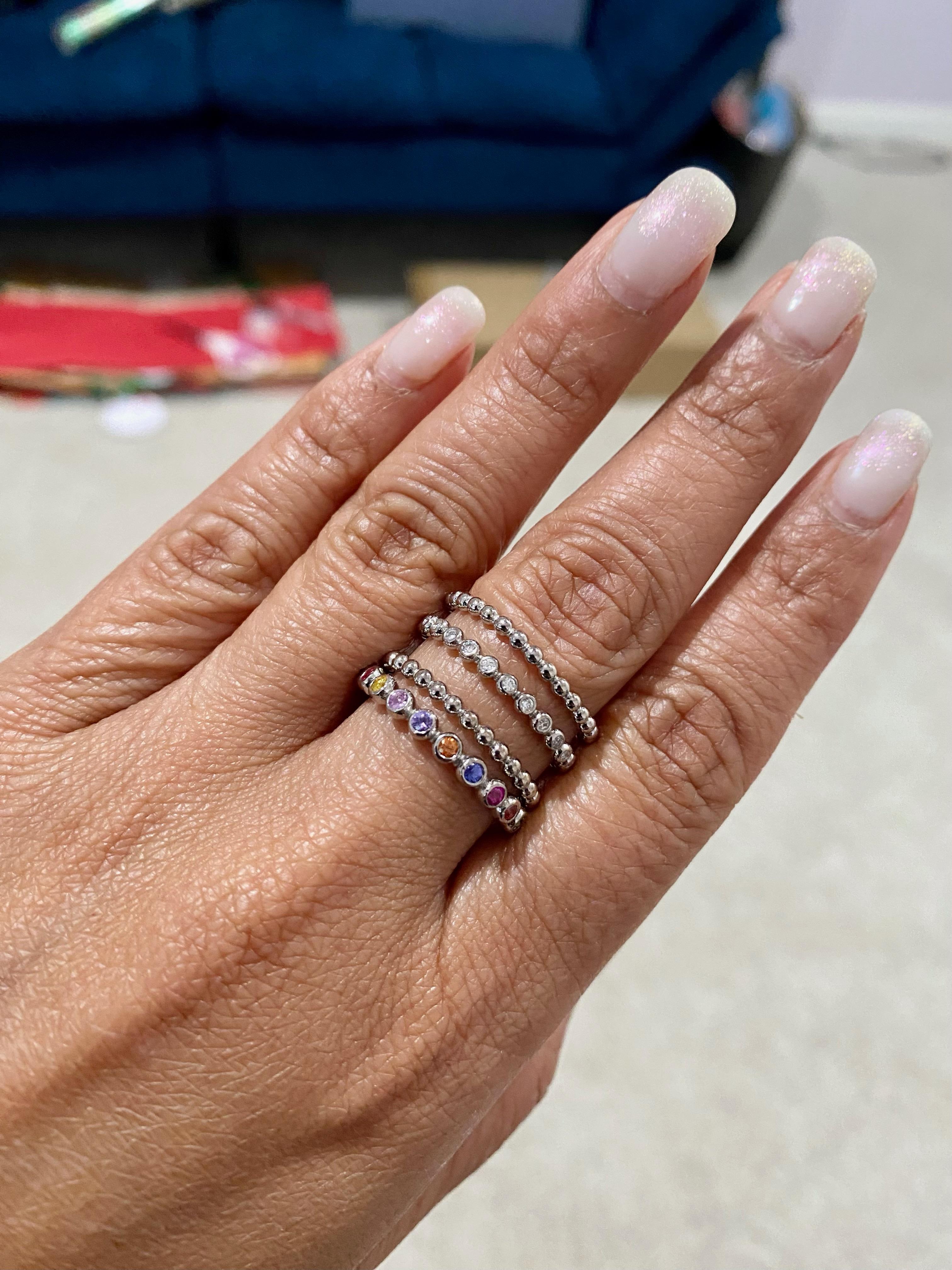 Multi Color Sapphire Diamond White Gold Stacked Band For Sale 1