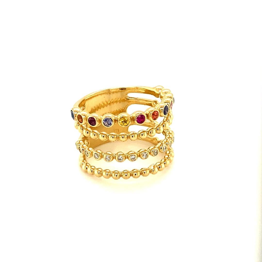 Round Cut Multi Color Sapphire Diamond Yellow Gold Band For Sale