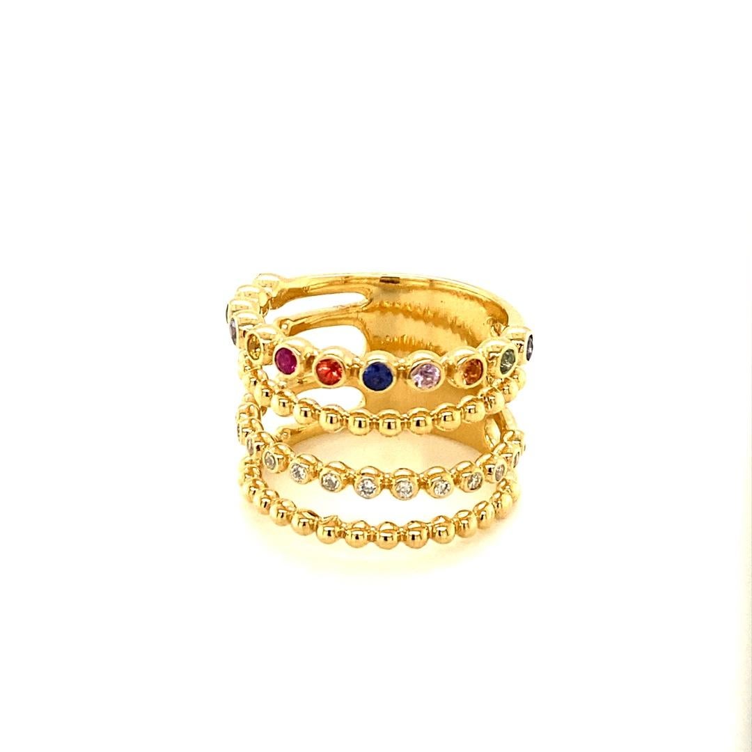 Multi Color Sapphire Diamond Yellow Gold Band In New Condition For Sale In Los Angeles, CA