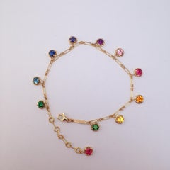 Aquamarine Rainbow Sapphire Emerald Gemstone Handmade Bracelet 18 Karat Gold