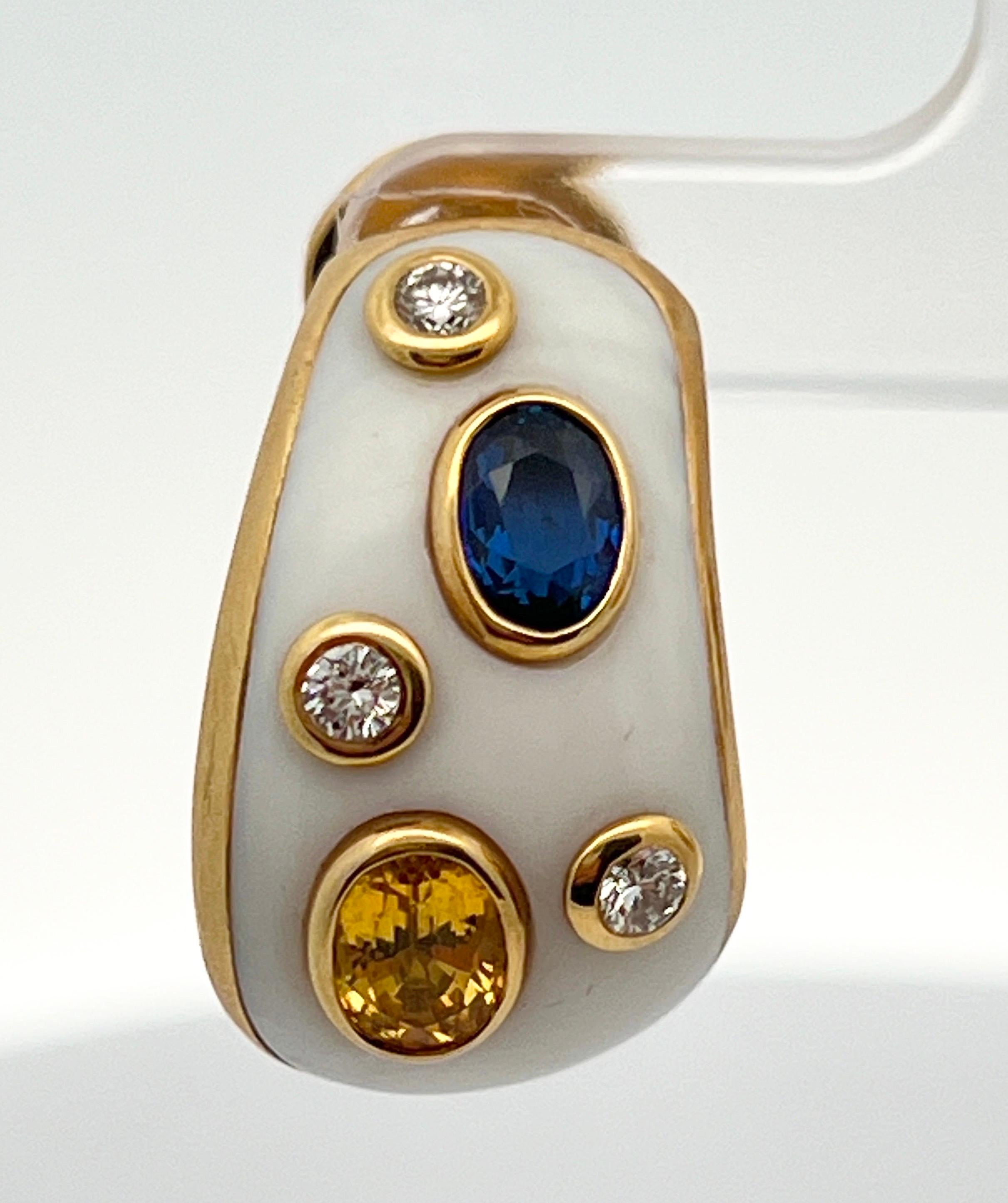Multi-Color Sapphire Enamel Earrings For Sale 3
