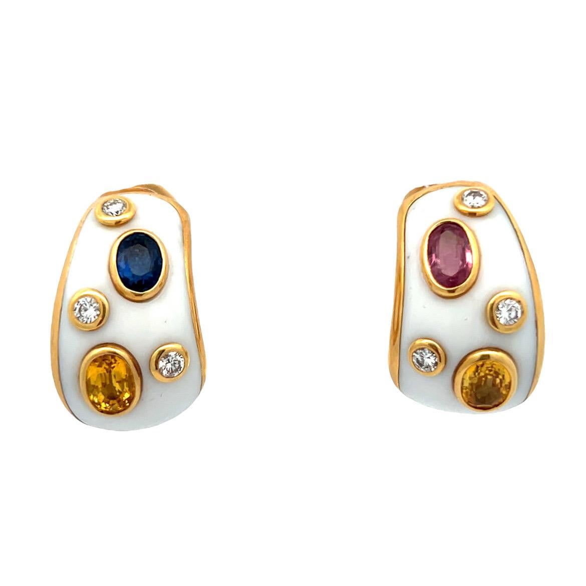 Multi-Color Sapphire Enamel Earrings