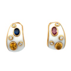 Multi-Color Sapphire Enamel Earrings