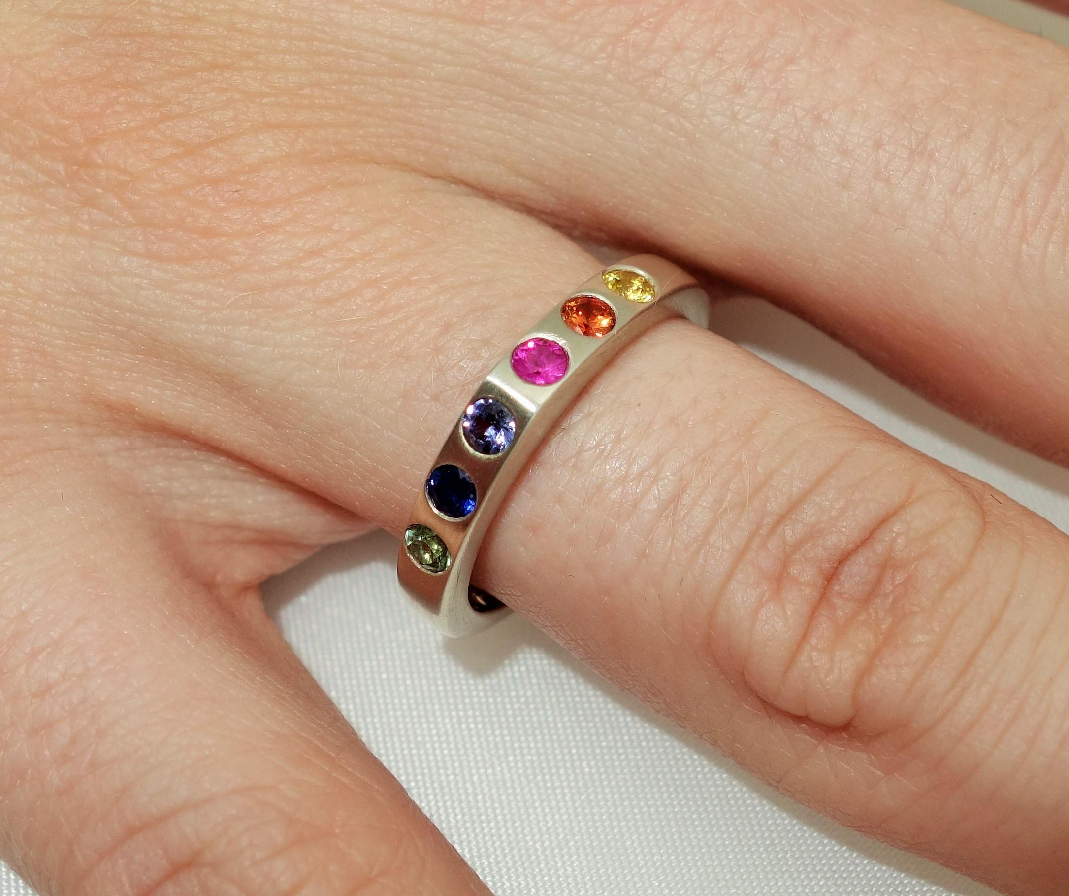 Multi-Color Sapphire Eternity Band Ring In New Condition In Montreal, QC