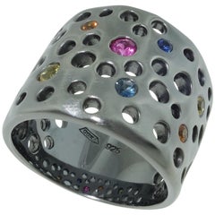 Multi-Color Sapphire Gem Dome Statement Ring Estate Fine Jewelry