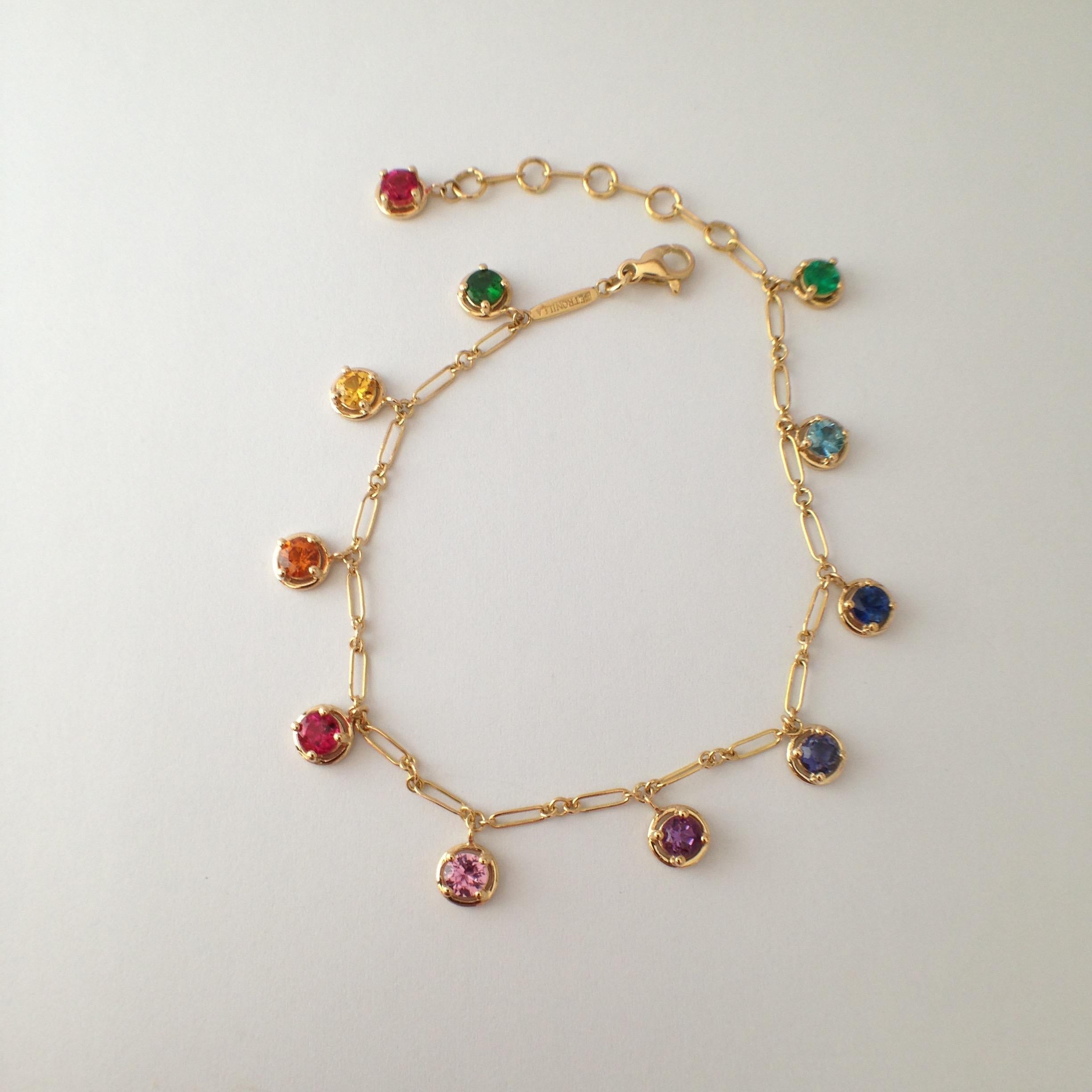 Multi-Color Sapphire Gemstone Handmade Bracelet 18 Karat Gold 5